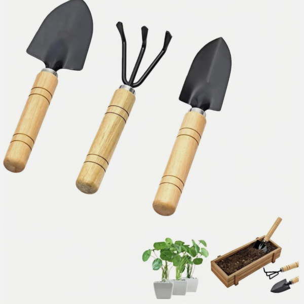 3-Piece Mini Garden Tool Set – Ergonomic Wood Handles & Rust-Resistant Iron